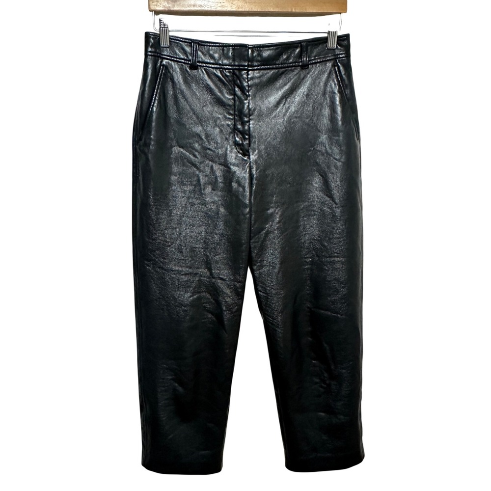 Babaton Faux Leather Pants Womens 8 Black High Rise Cropped Tapered Streetwear